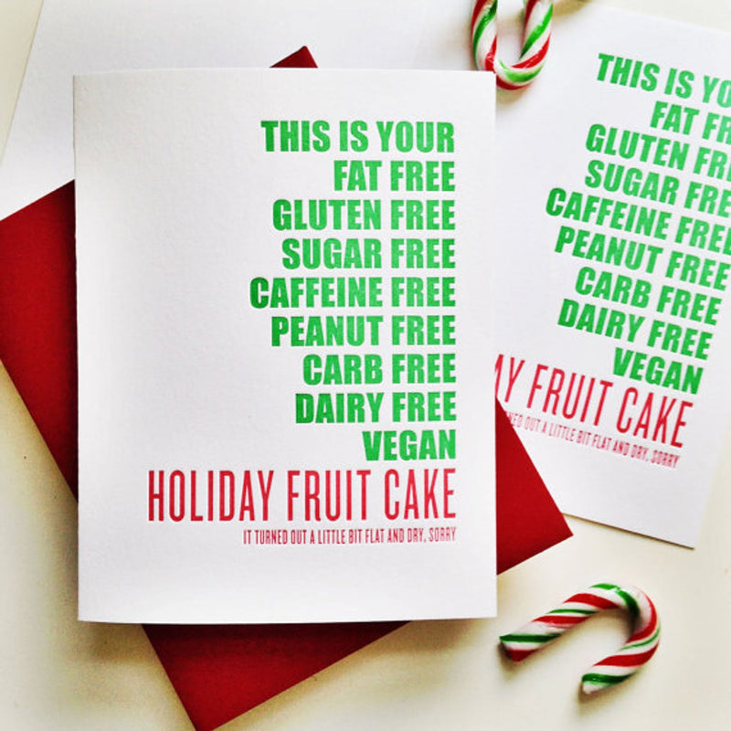 Gluten Free Holiday Fruit Cake Letterpress Greeting Card