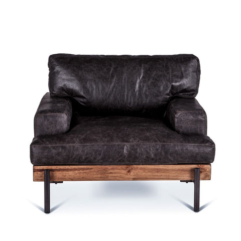 Portofino Industrial Leather Arm Chair, Morocco Black Front