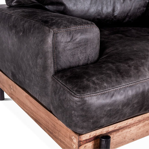 Portofino Industrial Leather Arm Chair, Morocco Black Cushion Detail