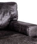 Portofino Industrial Leather Sofa, Morocco Black Arm + Back Cushion Detail