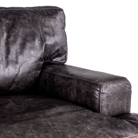 Portofino Industrial Leather Sofa, Morocco Black Arm + Back Cushion Detail