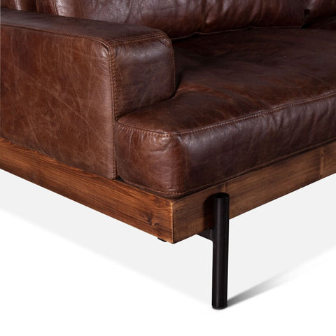 Portofino Industrial Leather Sofa, Geisha Brown Base Detail