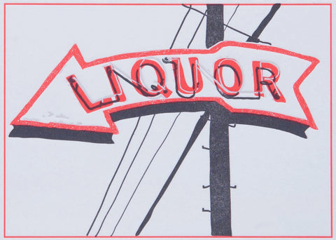 Neon Liquor Store Sign Art Letterpress Greeting Card
