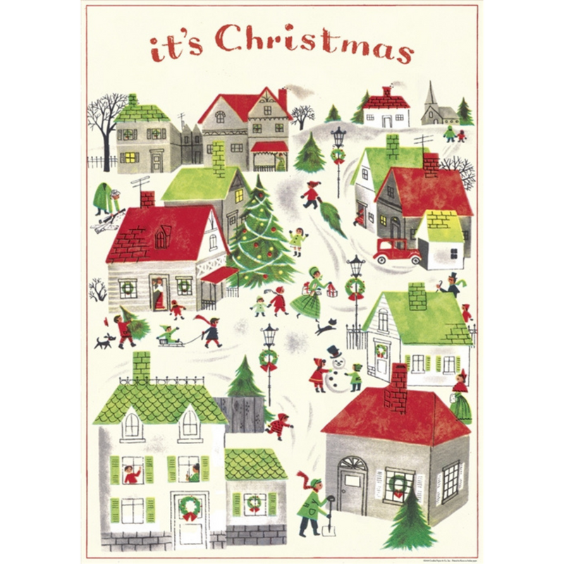 Cavallini It's Christmas Poster + Christmas Village + Holiday Scene + Vintage Retro Design