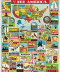 Cavallini See America USA Map Vintage 1000 Piece Jigsaw Puzzle + Best Puzzle + Family Time + Vintage Style + Rainy Day Activities