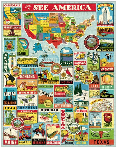 Cavallini See America USA Map Vintage 1000 Piece Jigsaw Puzzle + Best Puzzle + Family Time + Vintage Style + Rainy Day Activities