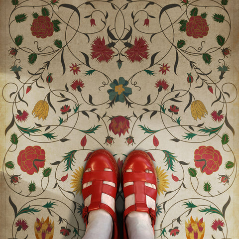 Williamsburg Floral "Abigail" Vinyl Floorcloth - Spicher & Co.