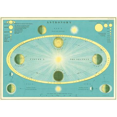Cavallini Astronomy Poster + Vintage Textbook Images + Retro Graphics + solar system