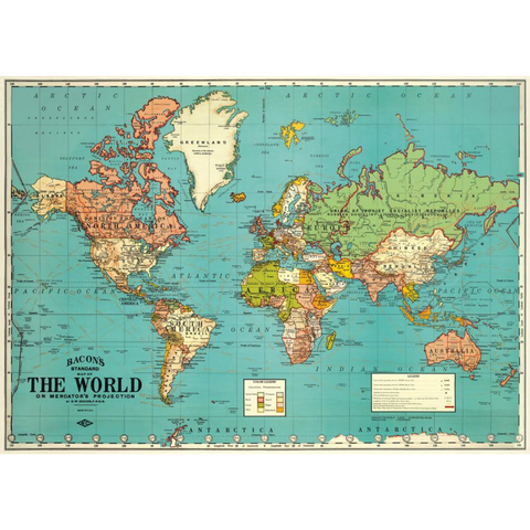 Bacon's Standard Map Of The World Vintage Style Poster
