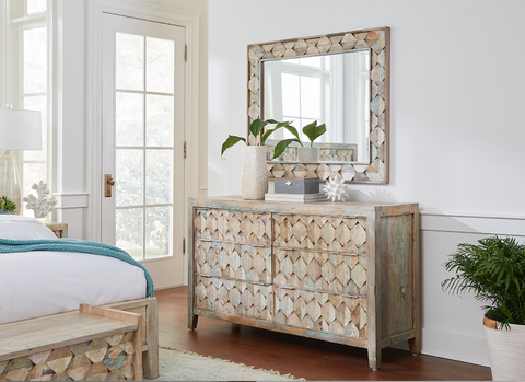boho modern dresser Boho Chic Five-Drawer Chest in Washed White